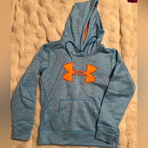 Under Armour Heathered Blue Hoodie with Bold Orange Logo